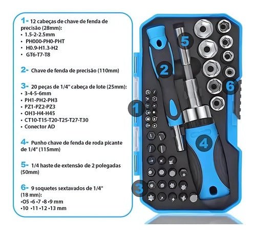 Kit De Ferramentas 44 Peças Chave Catraca Cabo Emborrachado - Loja Confia